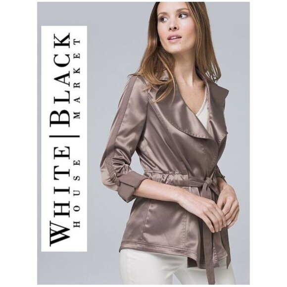 WHITE HOUSE BLACK MARKET - Gorgeous taupe belted satin blazer - Picture 3 of 11